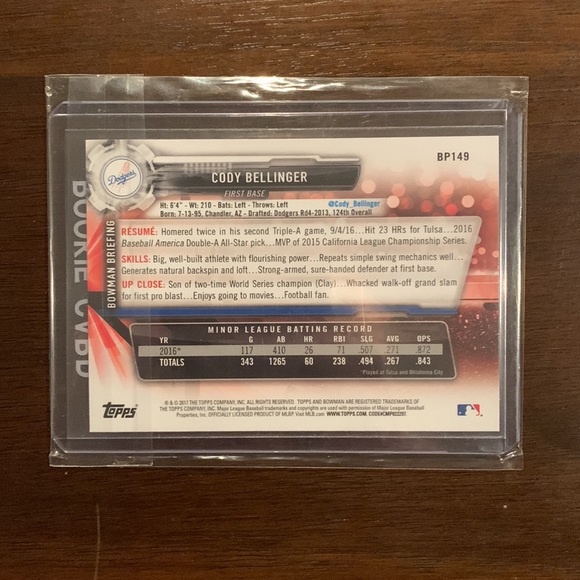 Cody Bellinger Bowman Rookie Card #BP149 - Picture 2 of 2